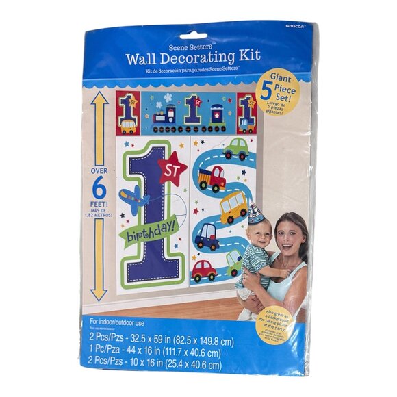 NEW - Cars & Trucks Baby's 1st Birthday Decorations Boys Blue 6 pieces in kit - Picture 2 of 5